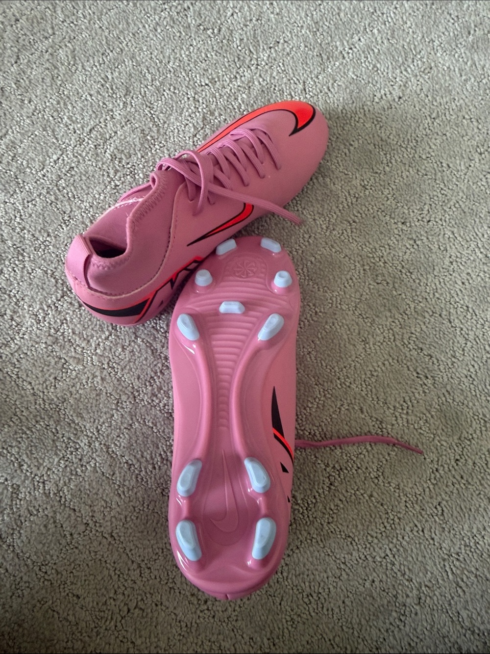 Nike Pink Soccer Cleats with Bright Orange Swoosh - Picture 3 of 3